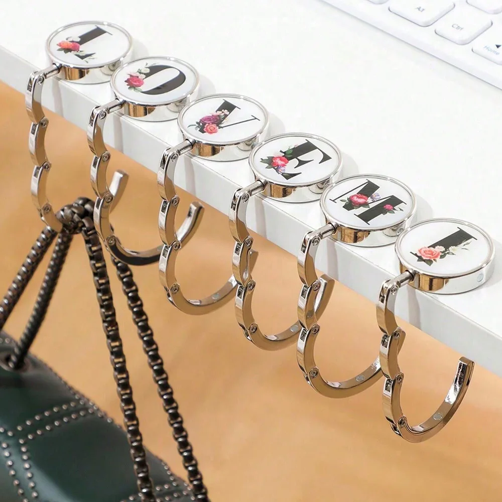 Foldable Bag Hanger Hook Purse Hook Handbag Hanger Table Hook Holder With Personalized Letter A-Z, Portable Table Hook For Women