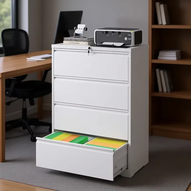White Steel File Cabinet 4 Drawer Lockable Horizontal Legal A4 F4 Home Office Furniture Storage