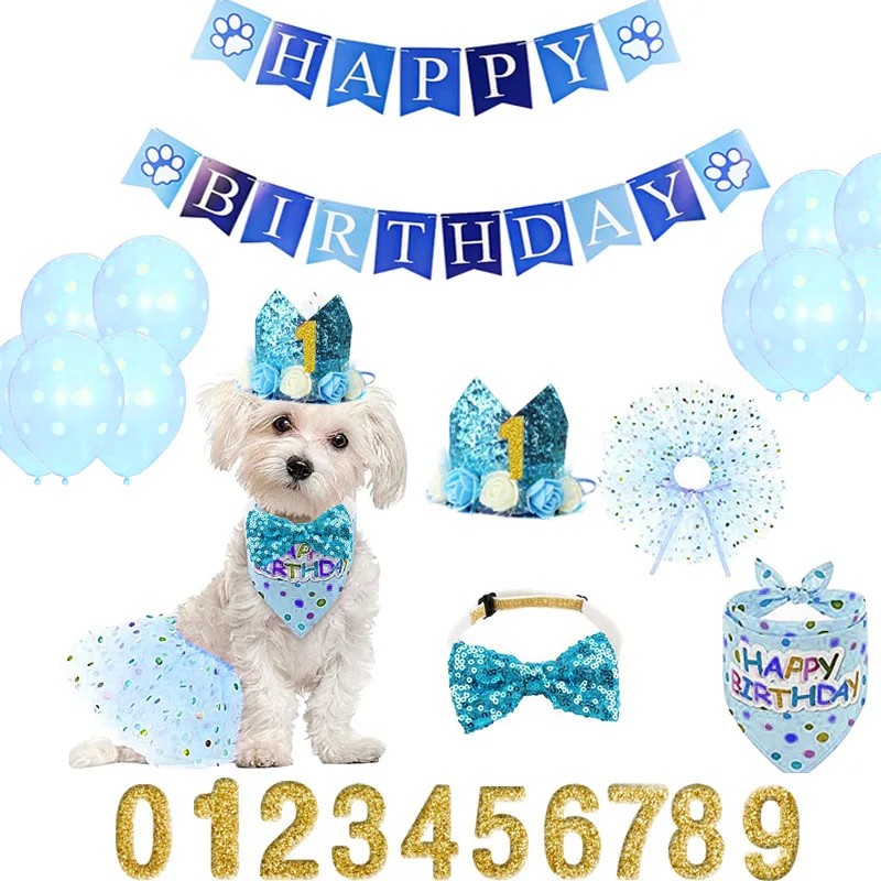 

Pet Birthday Party Set Skirt Hat Bowtie for Dogs Gift Celebrating Pet Products Supplies All for Pets Puppy Cats Party Wholesale