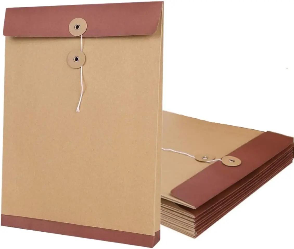 

10 PCS A4 Kraft Paper File Folders Envelopes with String and Button Expandable Project Filing Document Envelopes Organisers