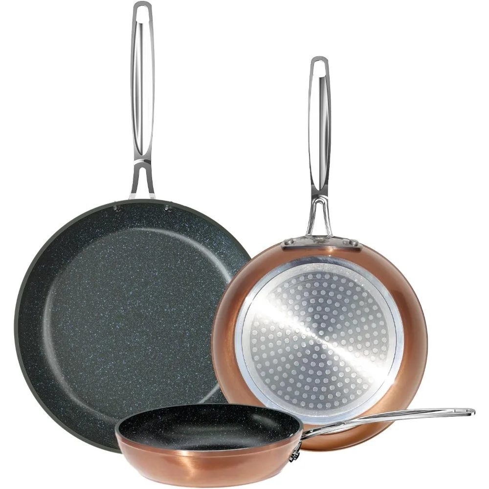 

Nuwave 3-Piece Frying Pan Set with 8, 10, and 12 Sizes, Forged Lightweight Design, Health-Friendly Duralon Blue Ceramic Non-Stic