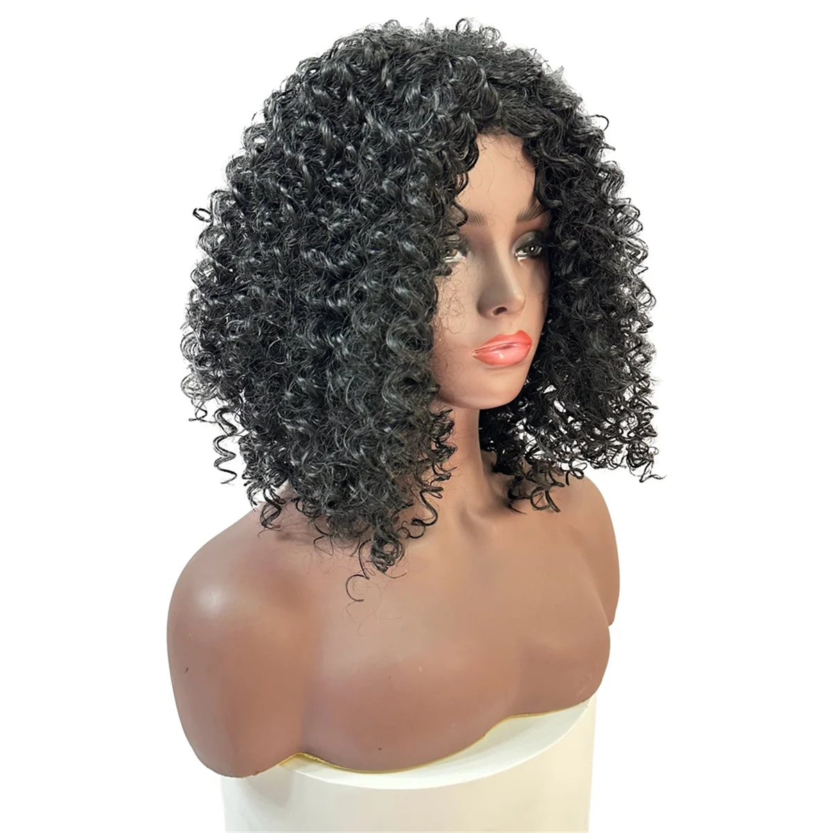 T35C  African Curly Wig 12 Inches Short Curly Hair Latin American Curls Black Wig Chemical Fiber Fashion Wig