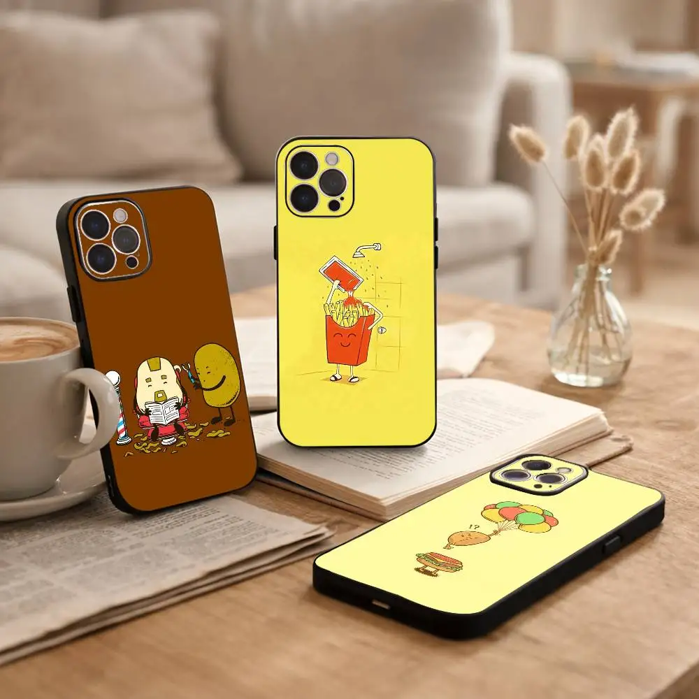 

Funny Cute Food Fancy Phone Case For iPhone17,16,15,14,13,12Plus,Pro Max,XS,5G Soft Silicone Black Cover