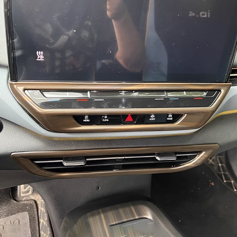 الخوخ الخشب الحبوب سيارة مركز الكسوة والعتاد التحول لوحة مسند الذراع غطاء تعديل التبديل الإطار لشركة فولكس فاجن فولكس فاجن ID.4 ID4 X 2021-2025 #2