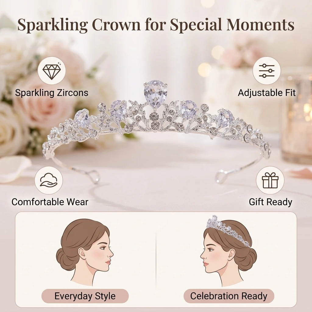 Adjustable Crown Hairband Sparkling for Wedding Party Kids Princess Zircon Tiara Headpiece Birthday Stage Accessory Gift view 5