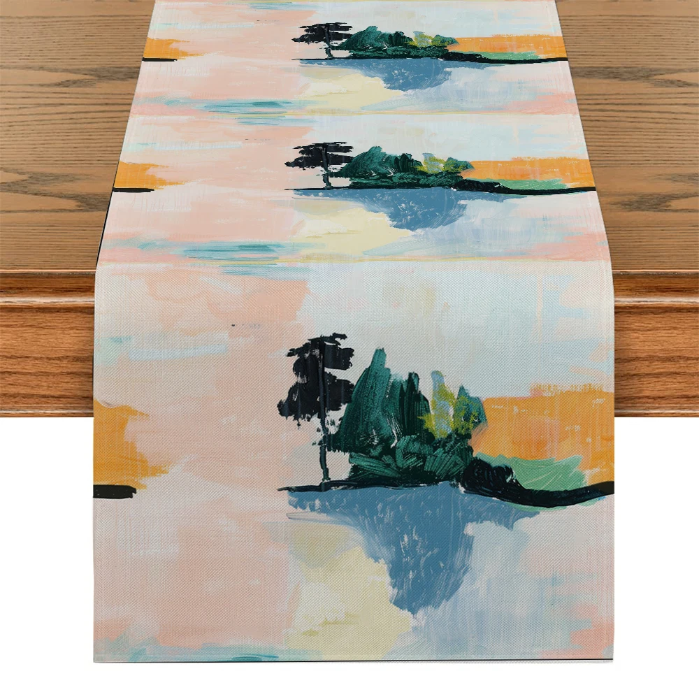 Watercolor Abstract Block Graffiti Table Runners Washable Dresser Dining Coffee Table Runner Wedding Holiday Party Decor