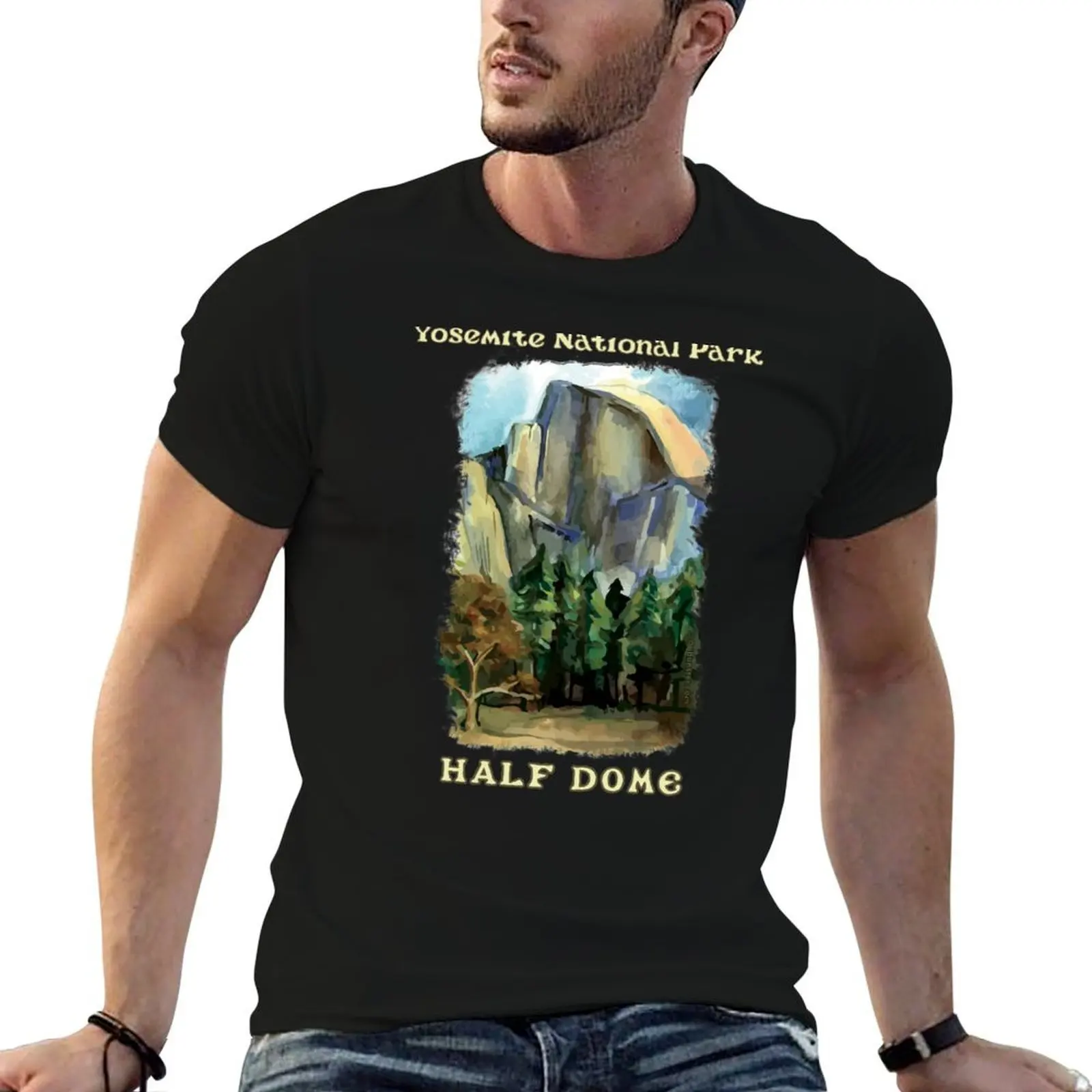 

Half Dome Yosemite National Park Arty Painting Design Retro Vintage T-Shirt graphic t shirts for man T-Shirt