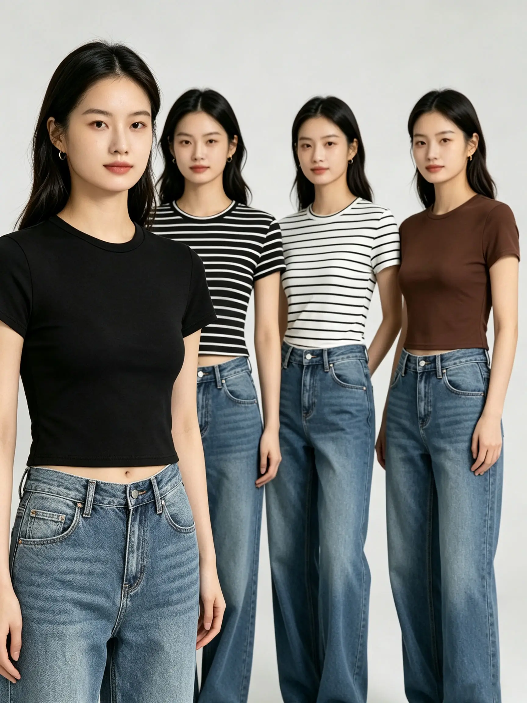 NUOMICI 4PCS Summer Elastic Slim Fit Women's T-Shirt Set, Basic T-Shirt Multi-Piece Set