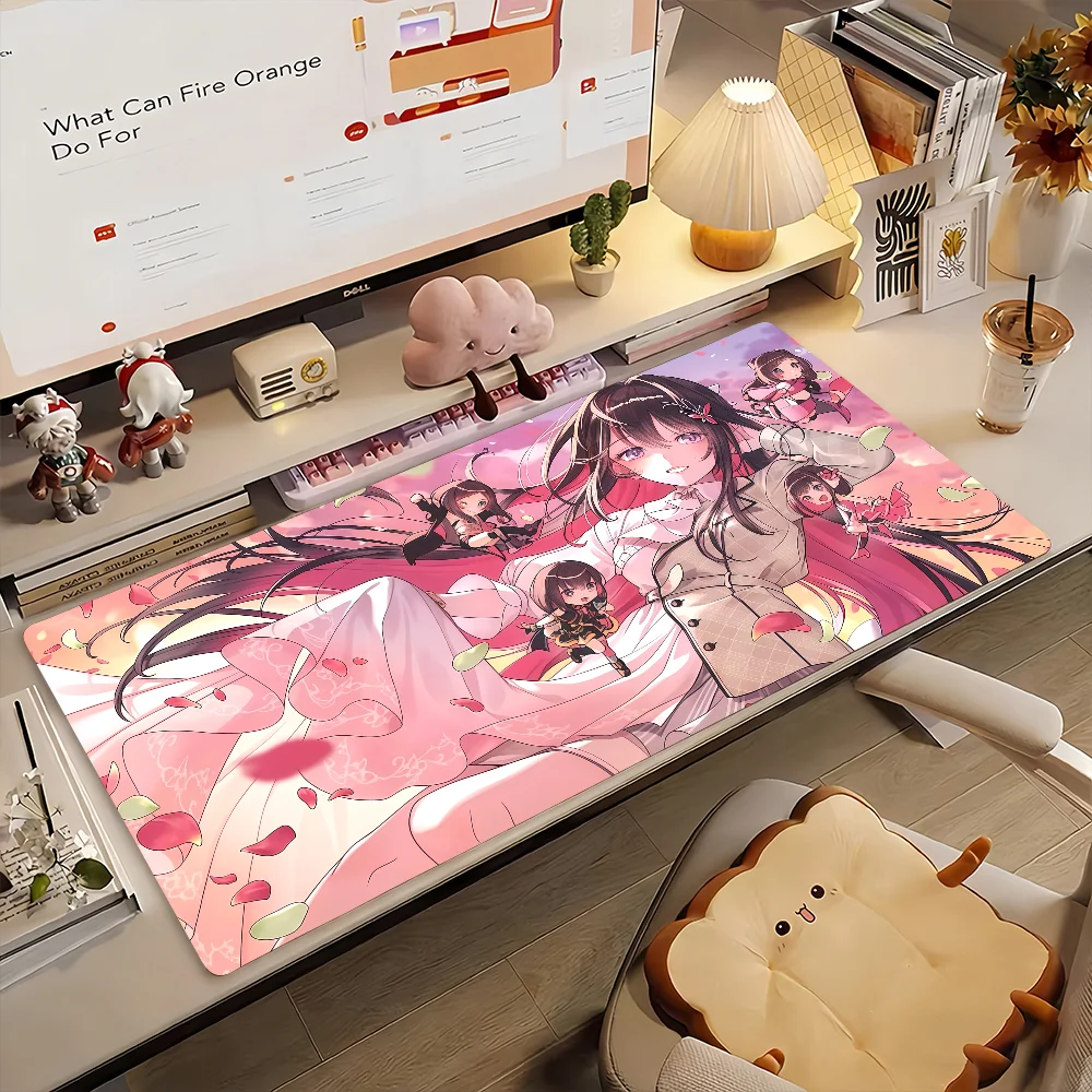 Gaming Mouse Pad, Large Desk Mat, Anti-slip, Stitched Edges, Pink Sakura Anime Girl Print, Keyboard Pad for Office Gaming