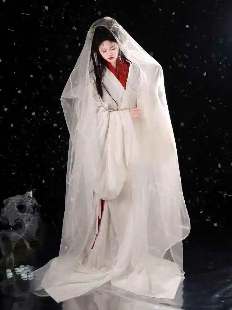 Nuevo estilo {Wenji} Hanfu Estados de guerra bata restauración encaje rojo y blanco doble capa primavera y otoño invierno eterno