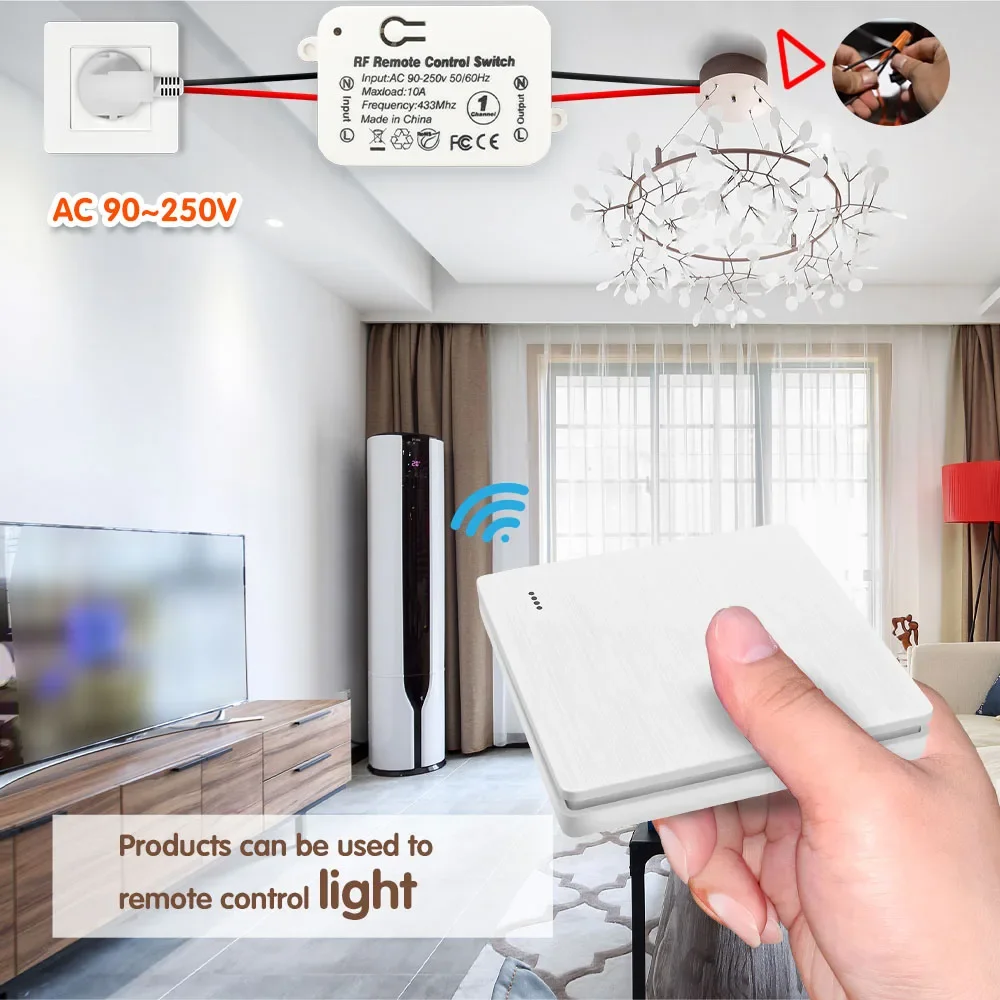 433Mhz Rf Wireless Light Switch on off AC 110V 220V Relay Receiver Push Button Wall Panel Transmitter for  LED Home Improvements