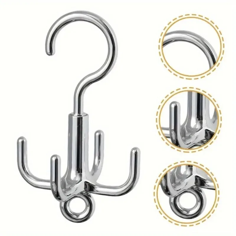 2Pcs Multifunctional Four Claw Rotatable Hook Rotation Coat Hanger Belt Organizer Scarf Storage Rack view 2