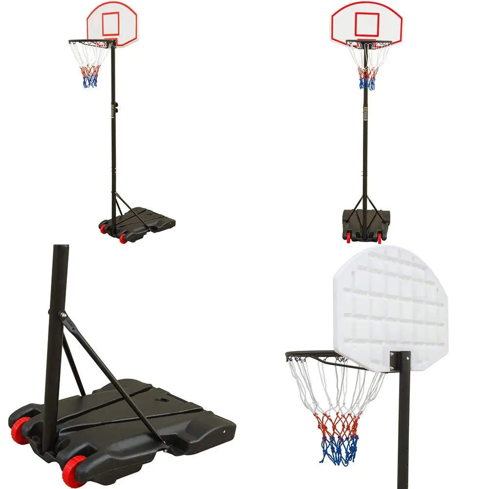 portable height-adjustable basketball hoop for kids, 6.5ft to 8ft backboard system with wheels, ideal for outdoor sports activit