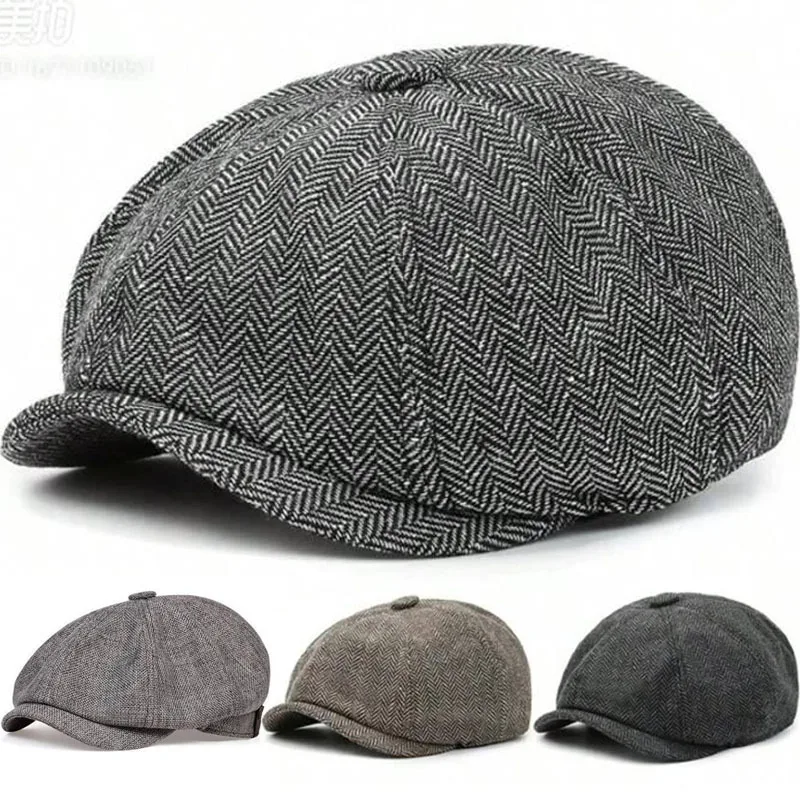 

Vintage Tweed Hat Casual Newsboy Hat Spring Summer Thin Retro Beret Hat Wild Casual Hip Hop Hats Fashion Unisex Octagonal Caps