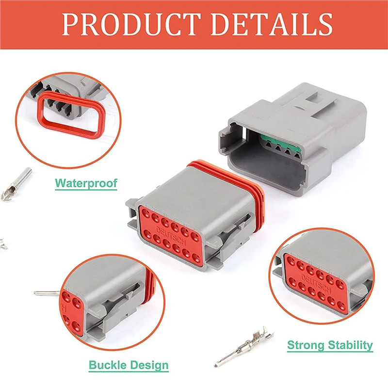 

A64K Electrical Wire Connector Plug, 24 Sets 2 3 4 6 8 12 Pin For Deutsch DT Connector Assortment Kit