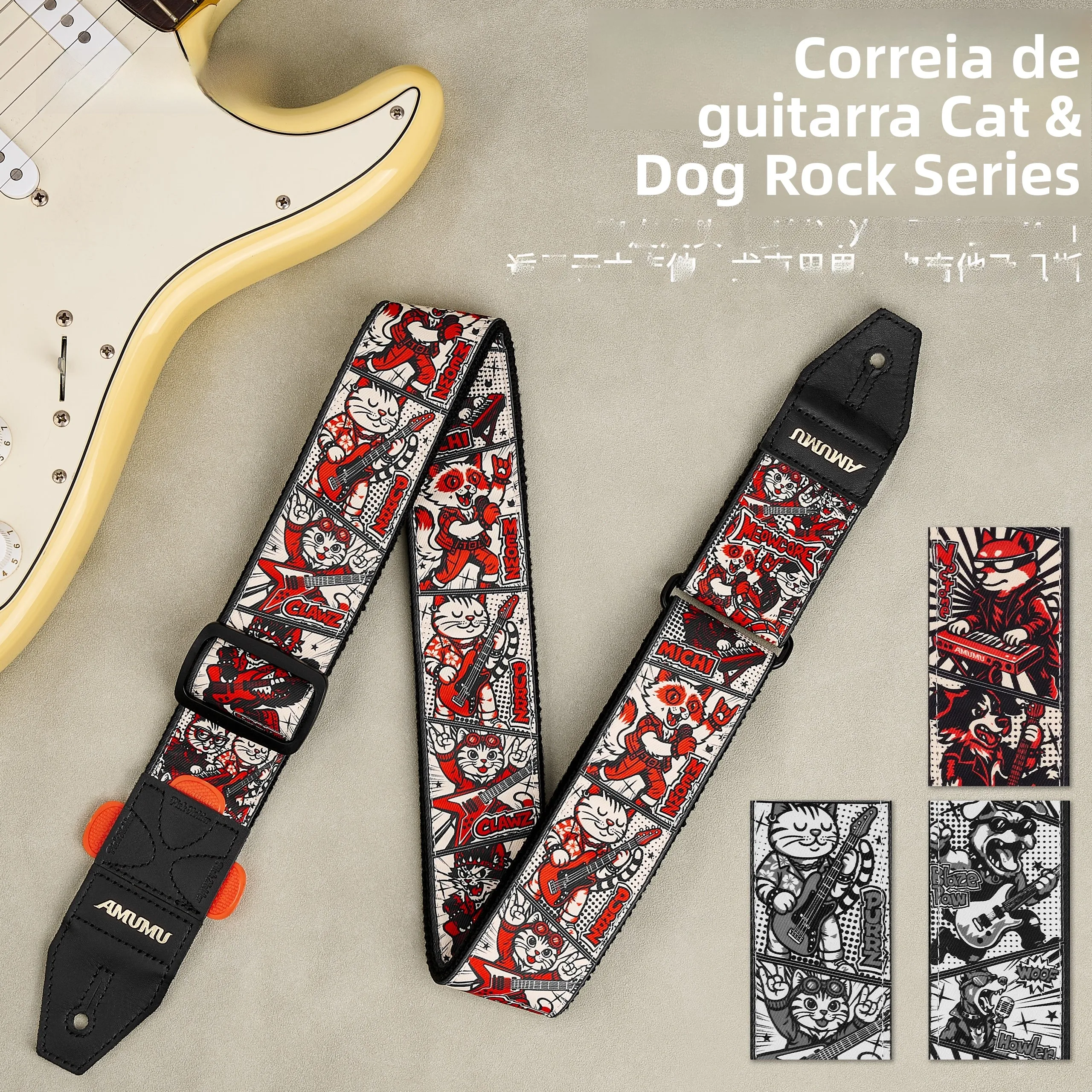 amumu-original-design-cartoon-guitar-straps-comfortable-fashionable-universal-for-acoustic-bass-rock-cats-dogs