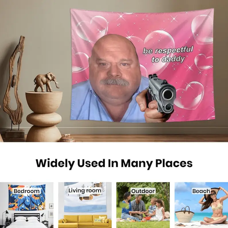 Daddy Winkle Bertram Tapestry, Funny Meme Tapestry Wall Hanging Be Respectful to Daddy Posters Dorm Backdrop Party  Bedroom