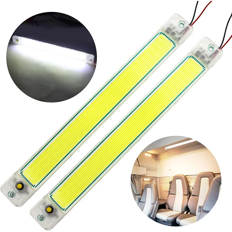 COB LED Interior Light Bar 2PCS - 84LEDs Ultra-Bright 6000K White Car Ceiling Lamp for Van, Truck, RV, Camper, Boat 12V-24V DC