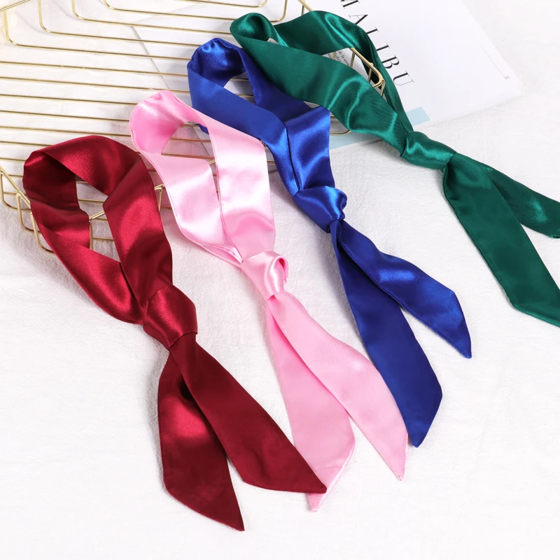 Solid Color Skinny Small Silk Scarf Women Simple Style Bag Handle Ribbon Fashion Hairband Headscarf Beautiful Scarves For Women