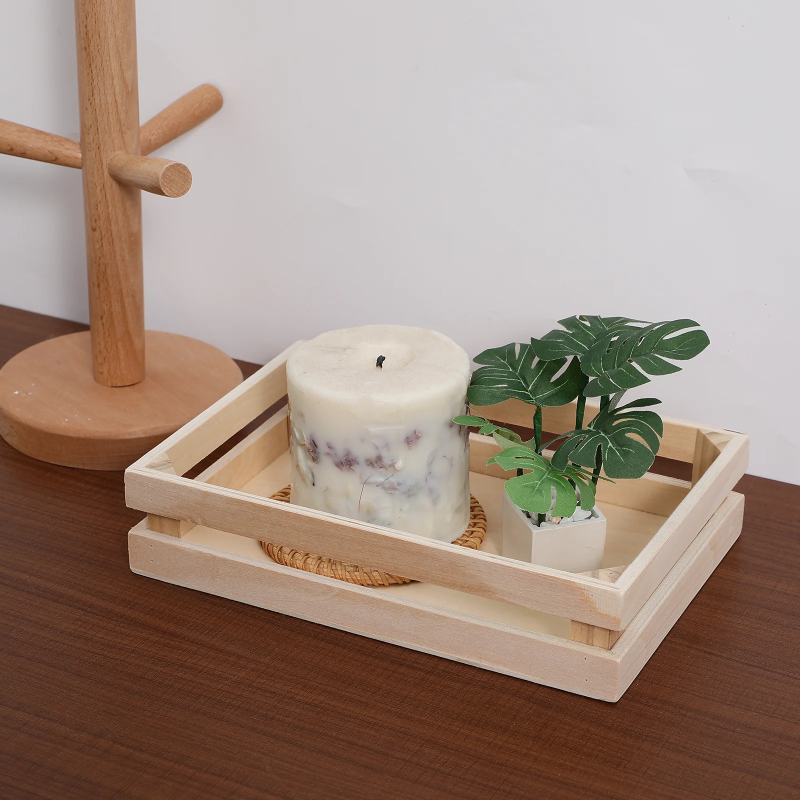 

Wooden Storage Basket Small Rectangle Organizer Compact Lightweight for Home Office Bedroom Wood Basket