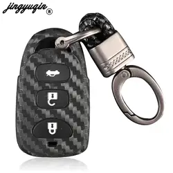 jingyuqin 3+1/4 Buttons Carbon Fiber+Silicone Car Key Cover For Hyundai Kia Carens Fob Remote Key Cover Fob Case Keyless