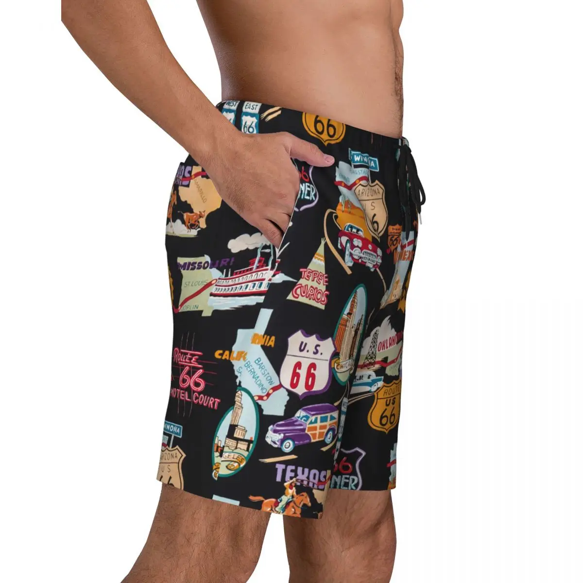 Pantalones cortos personalizados para hombre, ropa de playa de secado rápido, bañador con mapa de ruta de América, trajes de baño