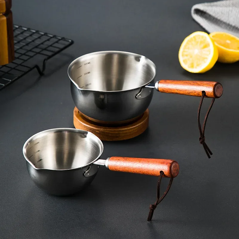 New Stainless Steel Oil Pot with Wooden Handle 120ml/200ml Spilled Mini Soup Milk Pot Scalding-proof Kitchen Tool Cook Accessori