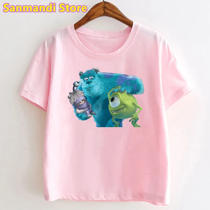 Hot Sale Monster Cartoon Print Pink Tshirt Kids Clothes Funny T Shirt Girls/Boys Harajuku Kawaii Children Clothing PinkT-Shirt