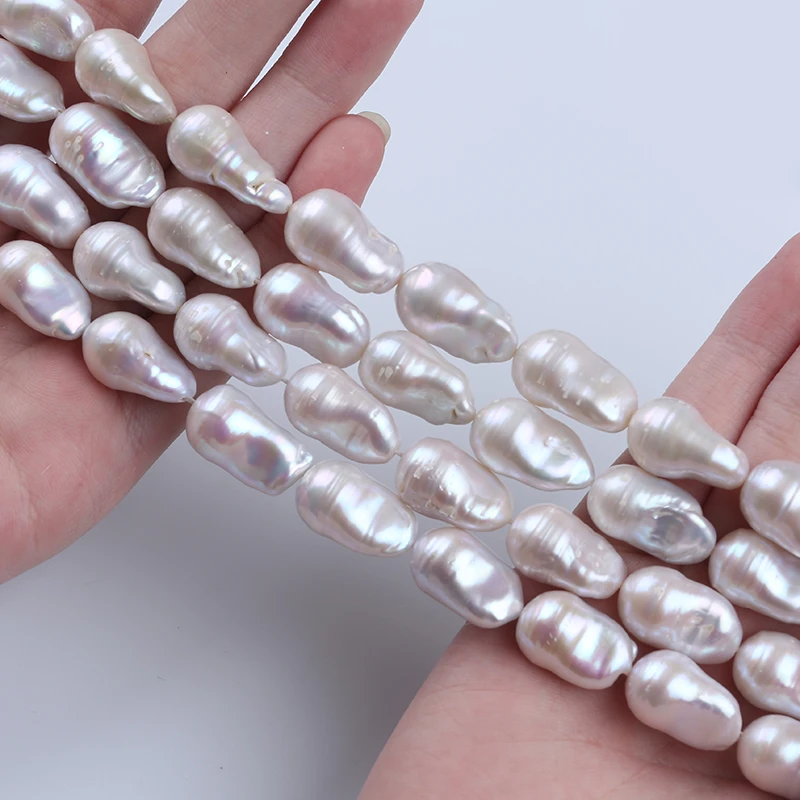 

11-13mm natural white real loose freshwater fireball small drop baroque pearls strand