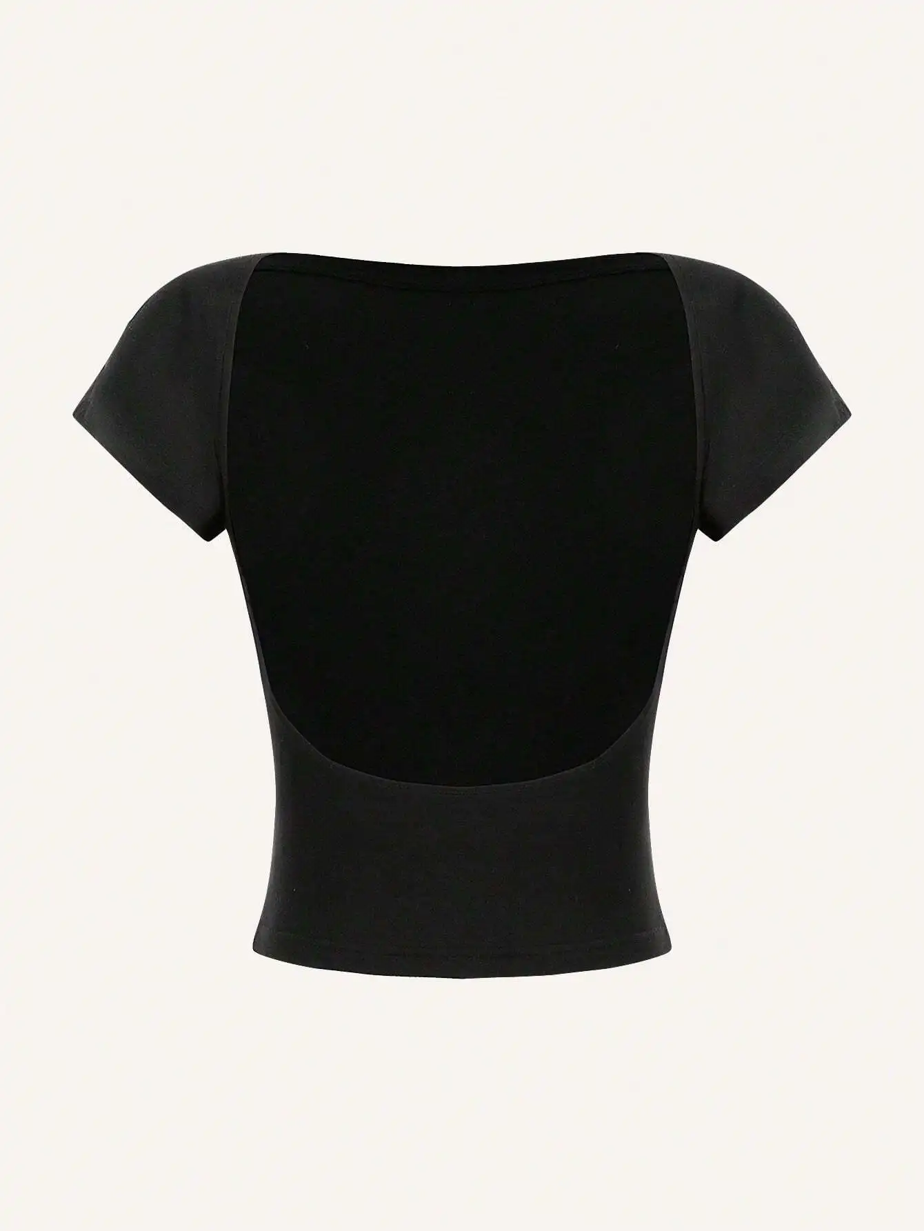 

Black Off Shoulder Short Sleeve Backless Fitted T-Shirt for Summer Casual Outfits