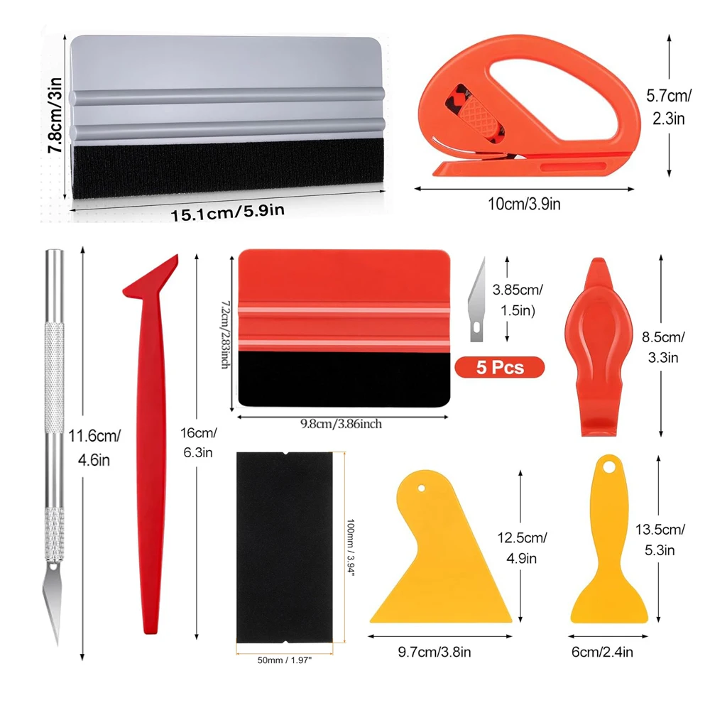 Vinyl-Folien-Werkzeugset Professionelles Tapeten-Installationskit Filzabzieher Trimmer Blasenentferner für Autofolierung und Fenstertönung – Detail 1