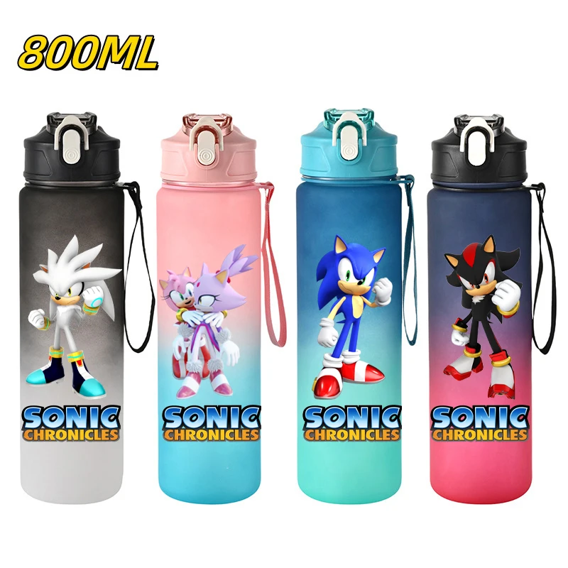 800ML Sonic Hedgehog Water Bottle with Straw Simple Rope Space Cup Plastic Cup Bounce Cover Leakproof Straw Cup Mug Fans Gifts