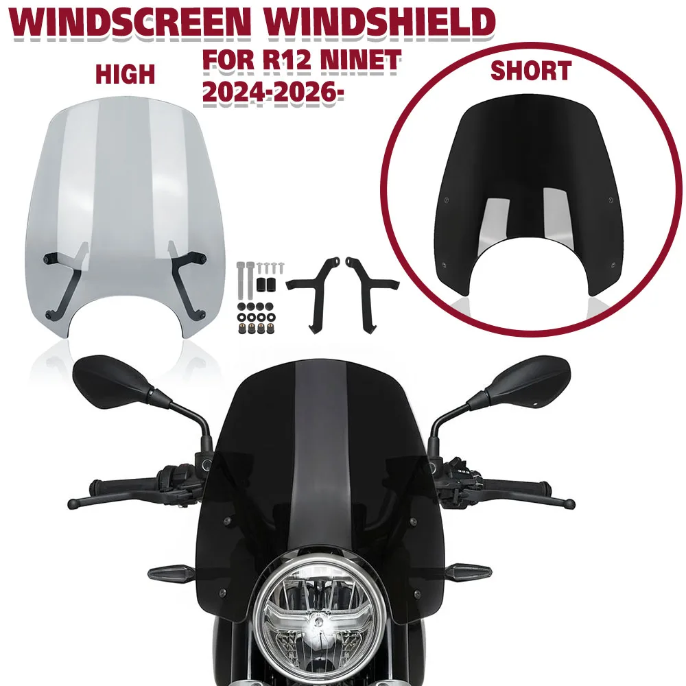 

For BMW R12 nineT R 12 2024-2026 Motorcycle Touring Windshield Spoiler Visor Double Bubble High/Short Windscreen Cover Deflector