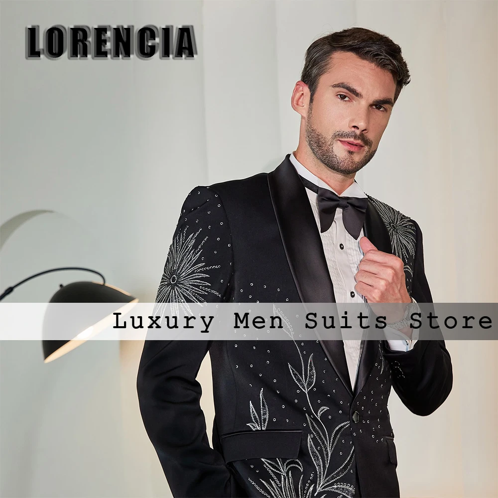 Simple Beading Men Suits 2 Pieces Wedding Suit for Groom Customized Single Breasted Blazer Pants traje de hombre elegante
