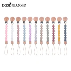 Baby Pacifier Clip Chain Rope Silicone bead beech wood Beech Wood Pacifier Clip DIY Dummy Nipple Holder Baby Teething Toy