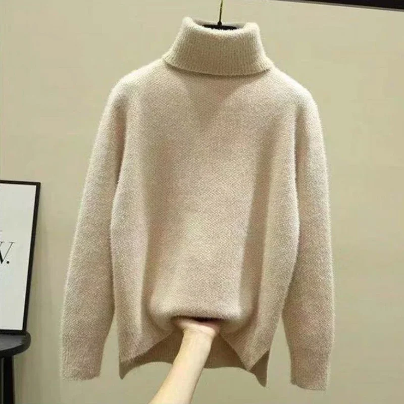 

Loose Knitted Sweater Women Pullovers Elegant Cashmere Jumpers Turtleneck 2022 Winter Clothes Fashion Oversized Long Sleeve Tops