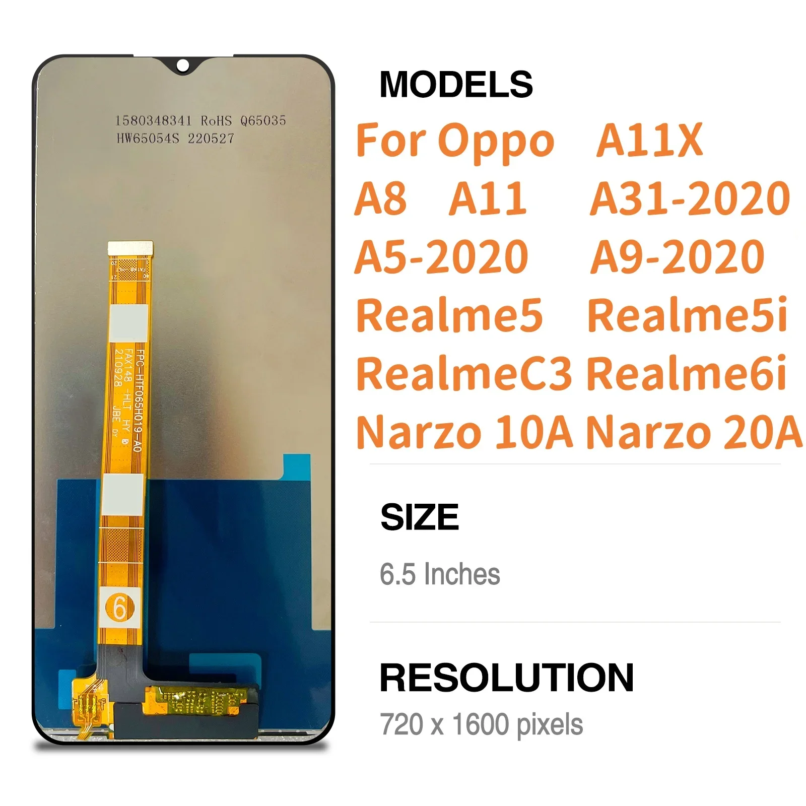 Oppo a11,a11x,a8,A5-2020, A9-2020, A31-2020用の交換用LCDタッチスクリーンパネル