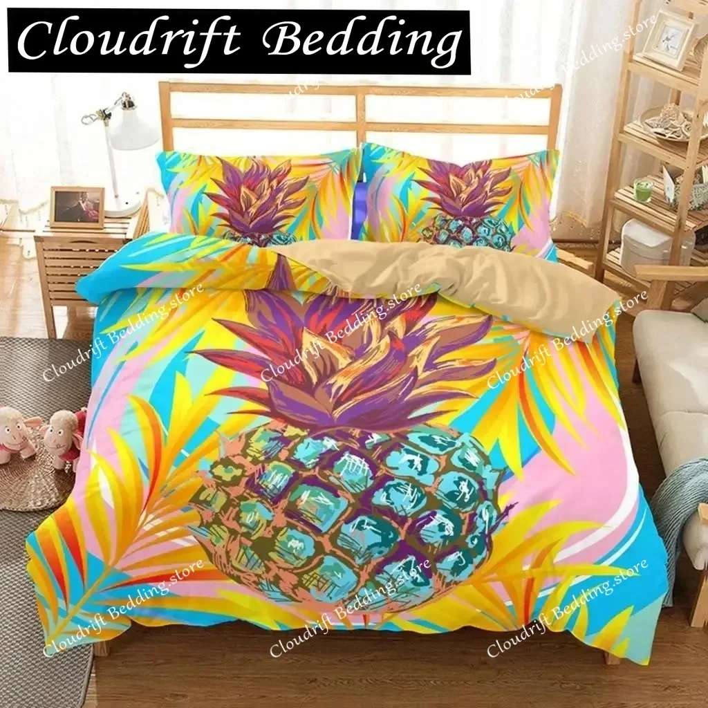 

Pineapple Duvet Cover Set Queen Size Microfiber Kid Colorful Twin Bedding Set Fruit Theme Hello Summer Comforter Quilt Cover
