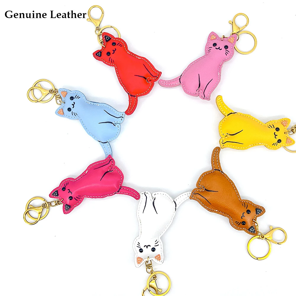 Genuine Leather Cat Charm Bag Pendant Keychain Cute Top Layer Cowhide Kitten Handbag Charm for Women Purse Pendant Accessory