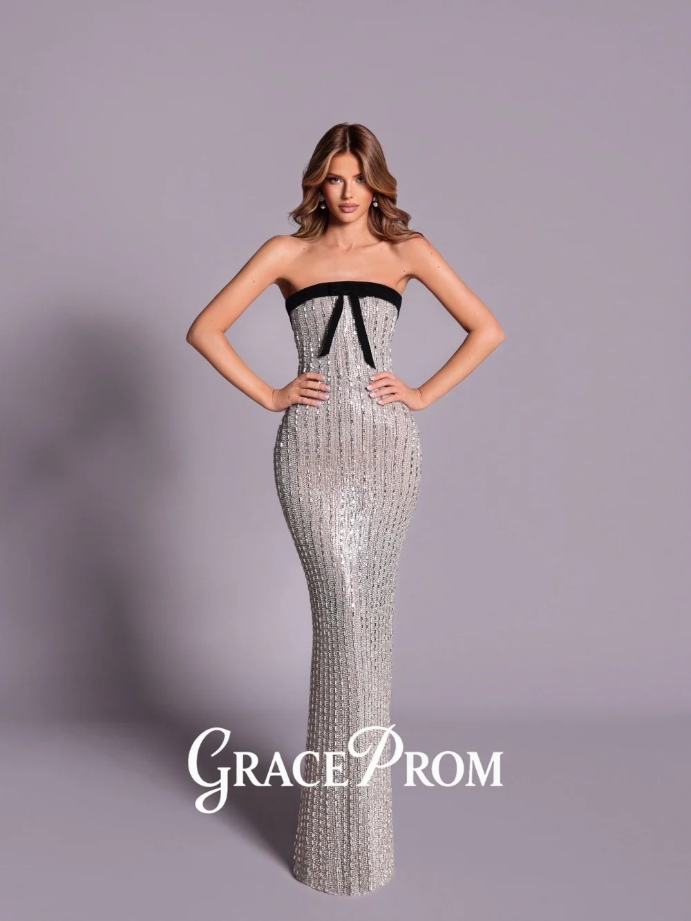 

GraceProm Elegant Strapless Evening Dress 2026 Bow-Accent Carpet Gown Fashion A-line Floor-Length Party Gown فساتين سهر
