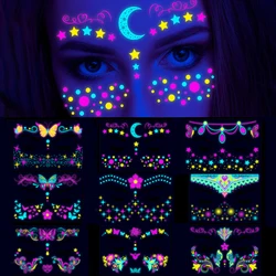 Fluorescent Face Colorful Tattoo Sticker Temporary Waterproof Face Body Art Stickers For Music Party Night Club Makeup Tattoos