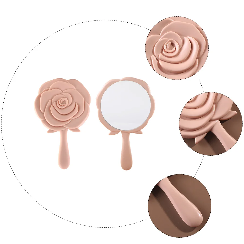 

2Pcs Rose Shaped Handle Mirrors Portable Lightweight Durable Small Vanity Mirror for Travel Home Use Makeup Mirror