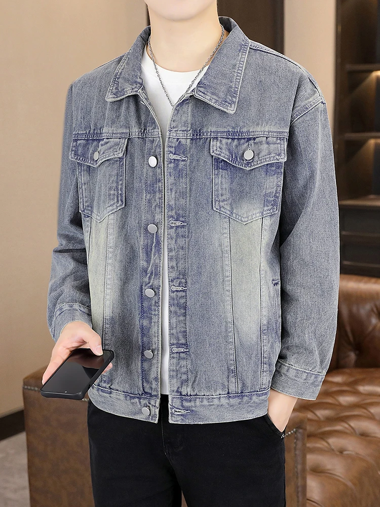 

Retro Waed Denim Jaet Men's Trendy High-End Spring Autumn Workwear Jaet Loose Fit Multi-ket Youth ular Sle
