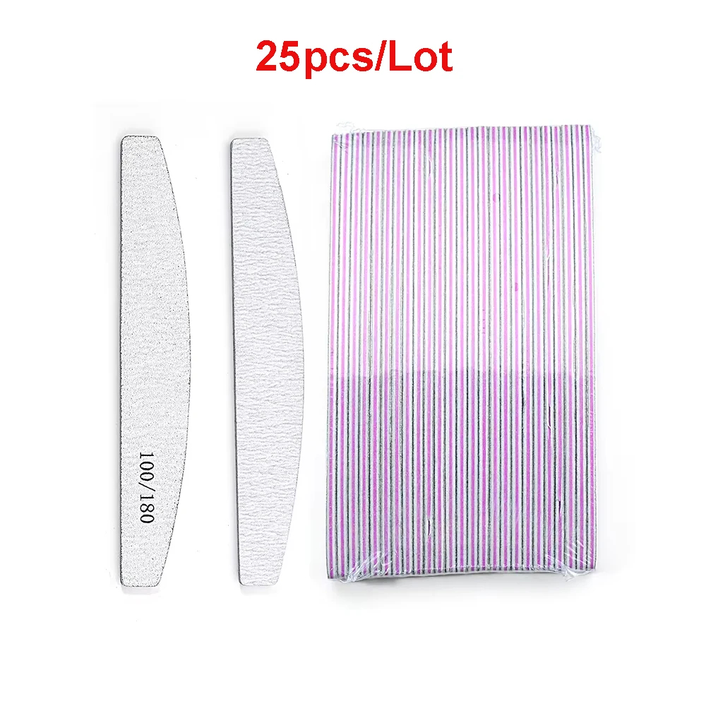 25/50 Stuks Grijs Nagelvijlen 100 180 Grit Vierkante Halfmoon Sterk Schuurpapier Nagelbenodigdheden Voor Professionele Manicure Accessoires gereedschap