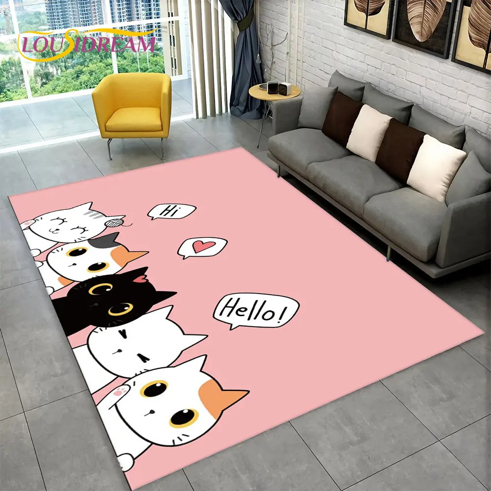 Cute Cat Cartoon Area Rug,Carpet Rug for Living Room Children's Bedroom Sofa Doormat Decor,Kids Play Crawling Non-slip Floor Mat