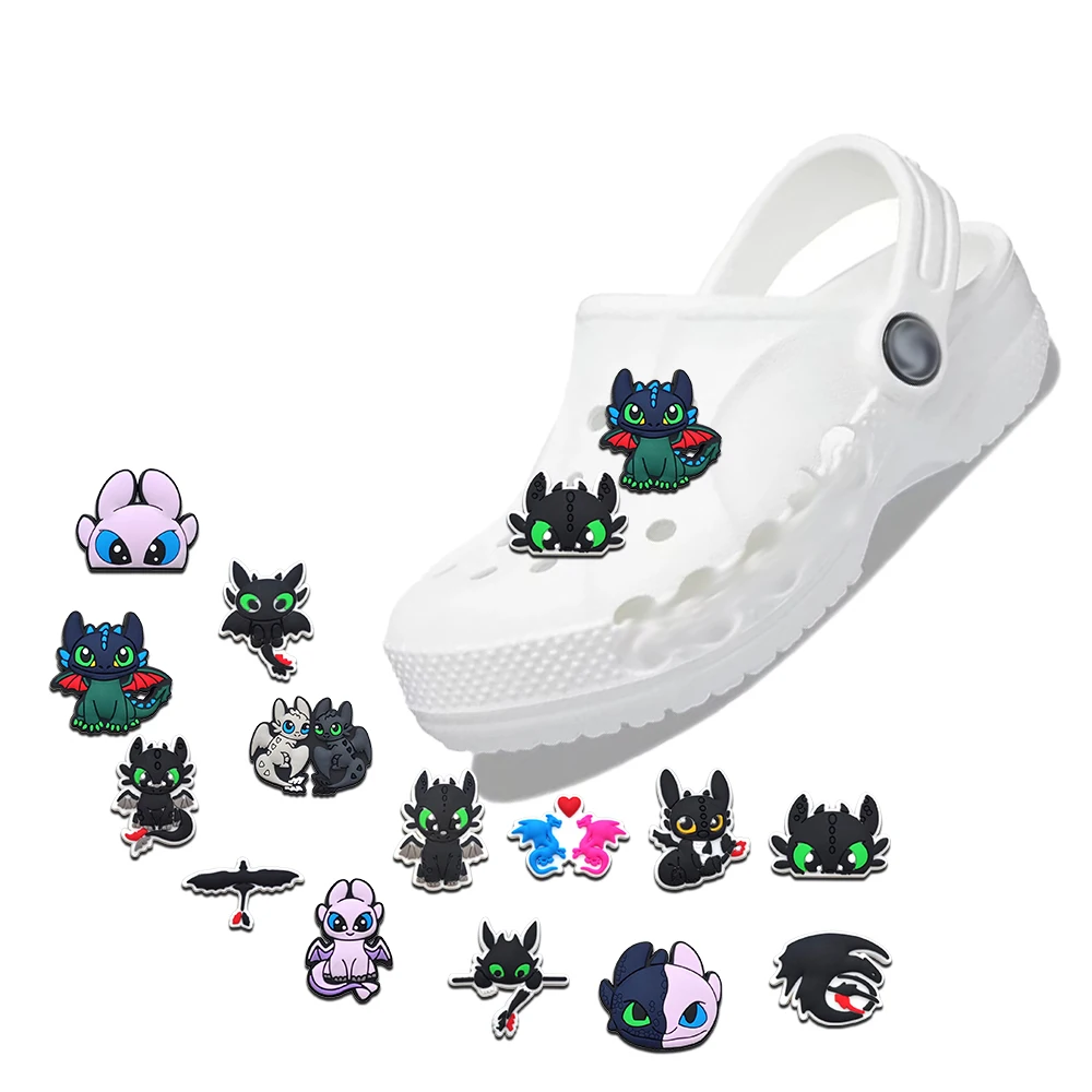5-100PCS MINISO Black Fantasy Dragon Shoe Charms Garden Shoe Accessories Buckle Fit Clogs Decaration Sandals Decorate kids Gift