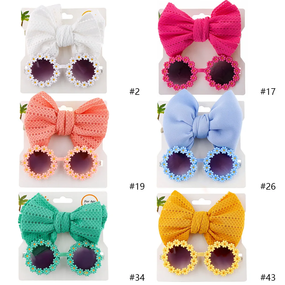 

6set/lot Daisy Flower Sunglasses Baby Girls Nylon Headband Baby Boy Girl Seaside Mental Eyeglasses Kids Accessories Headwear