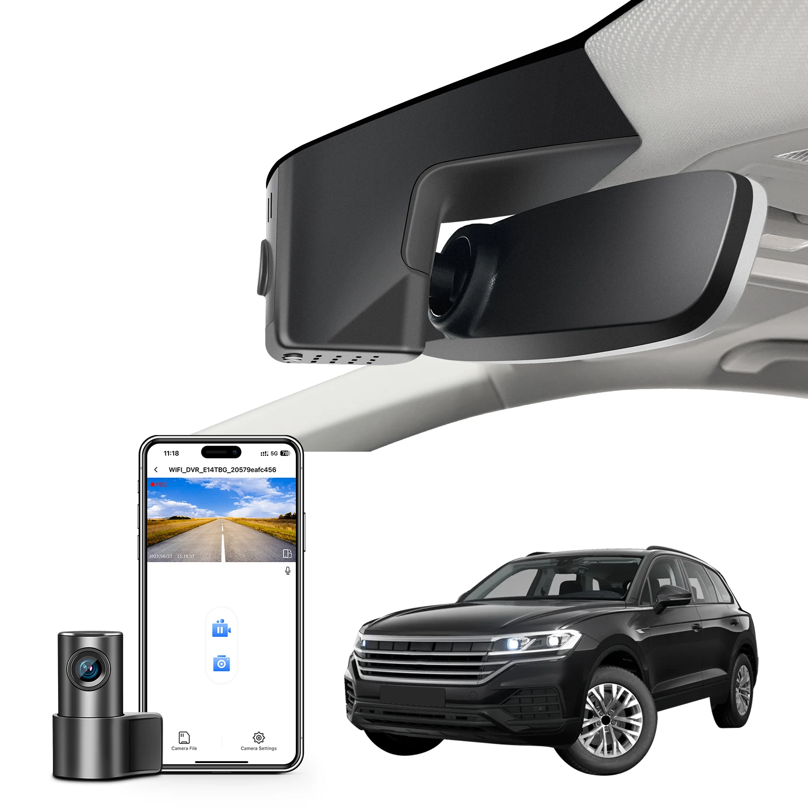 Caméra embarquée Mangoal 4K pour VW Touareg 2019-2025 (Modèle A/B) Vision nocturne GPS WiFi & APP Plug and Play