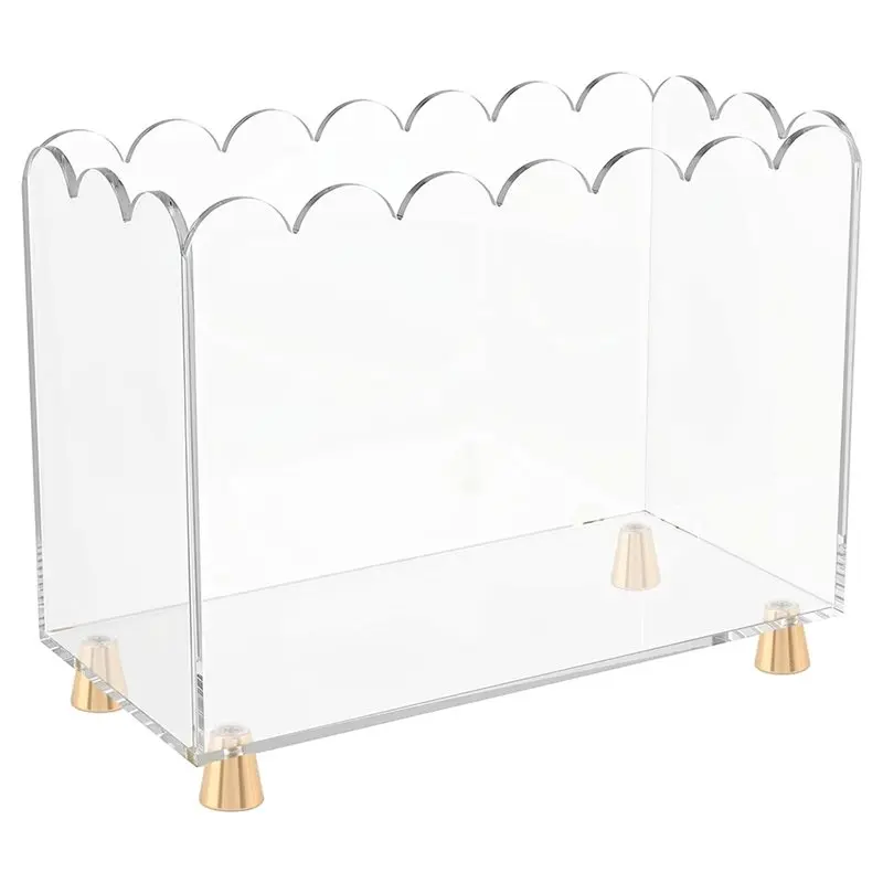ABKO-Acrylic Magazine Holder Floor Stand With Metal Feet Wavy-Edged Design Rack