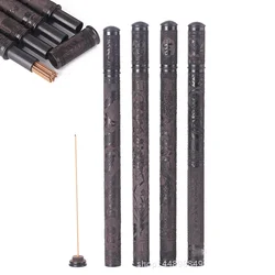 Factory Ebony Incense Tube Wooden with Incense Holder Cover for 21cm Sticks Carved Insence Burner Buddha Guanyin Bucket